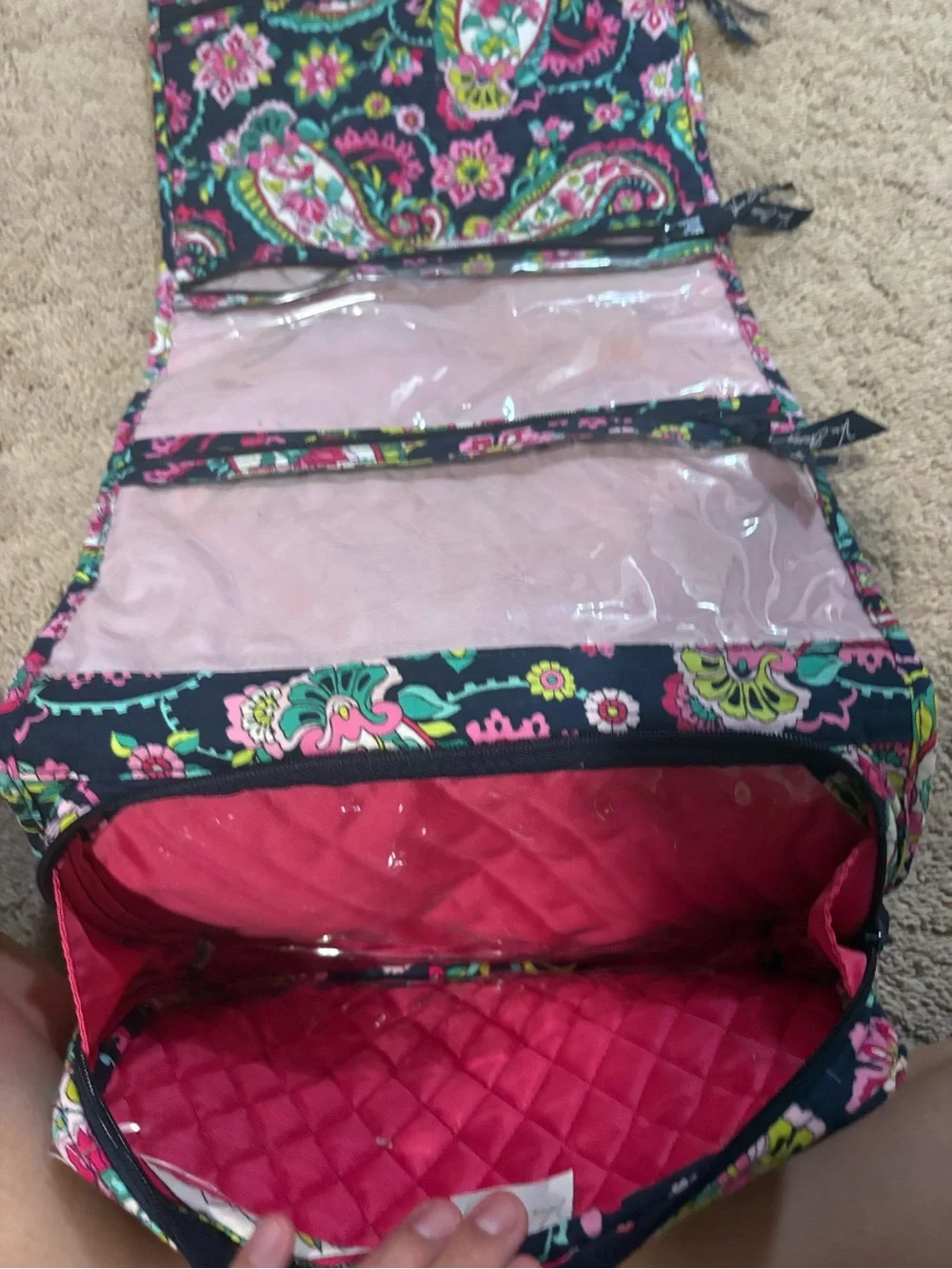 Vera Bradley Hanging Travel Organizer - Navy Pink Paisley Pattern